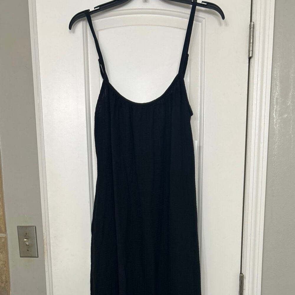 Sol Angeles Black Cotton Gauze Maxi Dress Open Back Beachy Minimalist Resort M/L - Picture 4 of 12